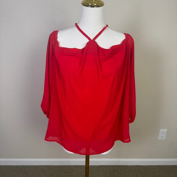 Vemvan Spaghetti Halter Off The Shoulder Red Lightweight Top US Womens M - Picture 2 of 9